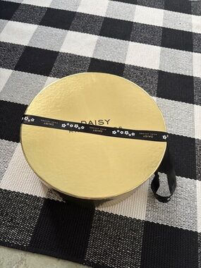 Marc Jacobs Gold Round Gift or Storage Box with Black Branded Daisy Ribbon